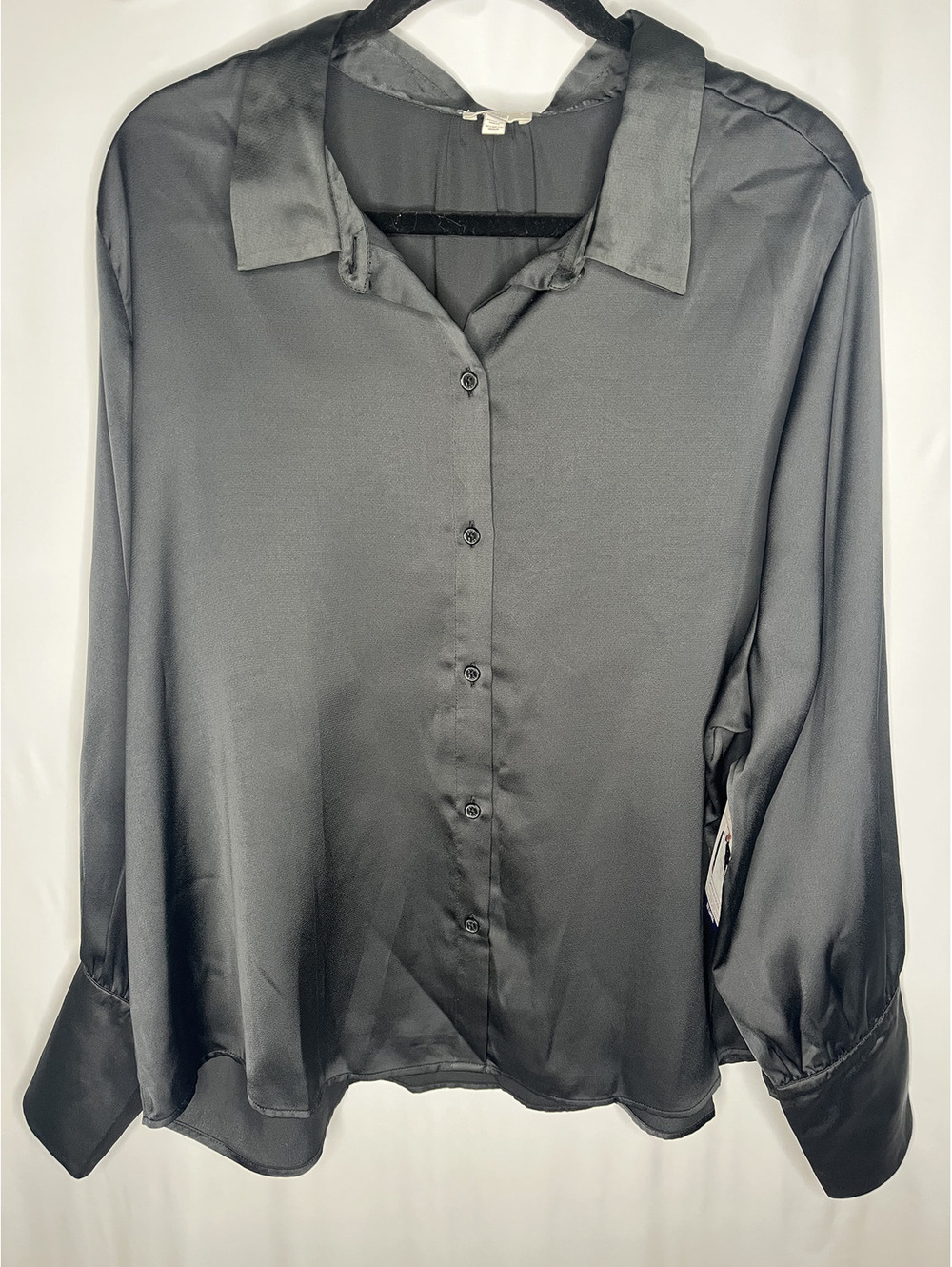 NWT Joie Women's Black/Satin Button Down Shirt Size XXL